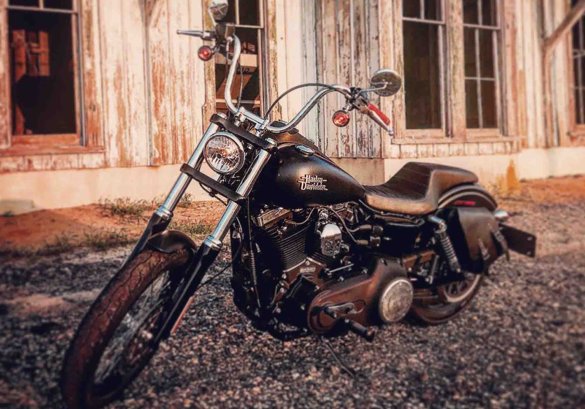 BAD&G Customs left side solo bag on a Harley-Davidson Dyna.