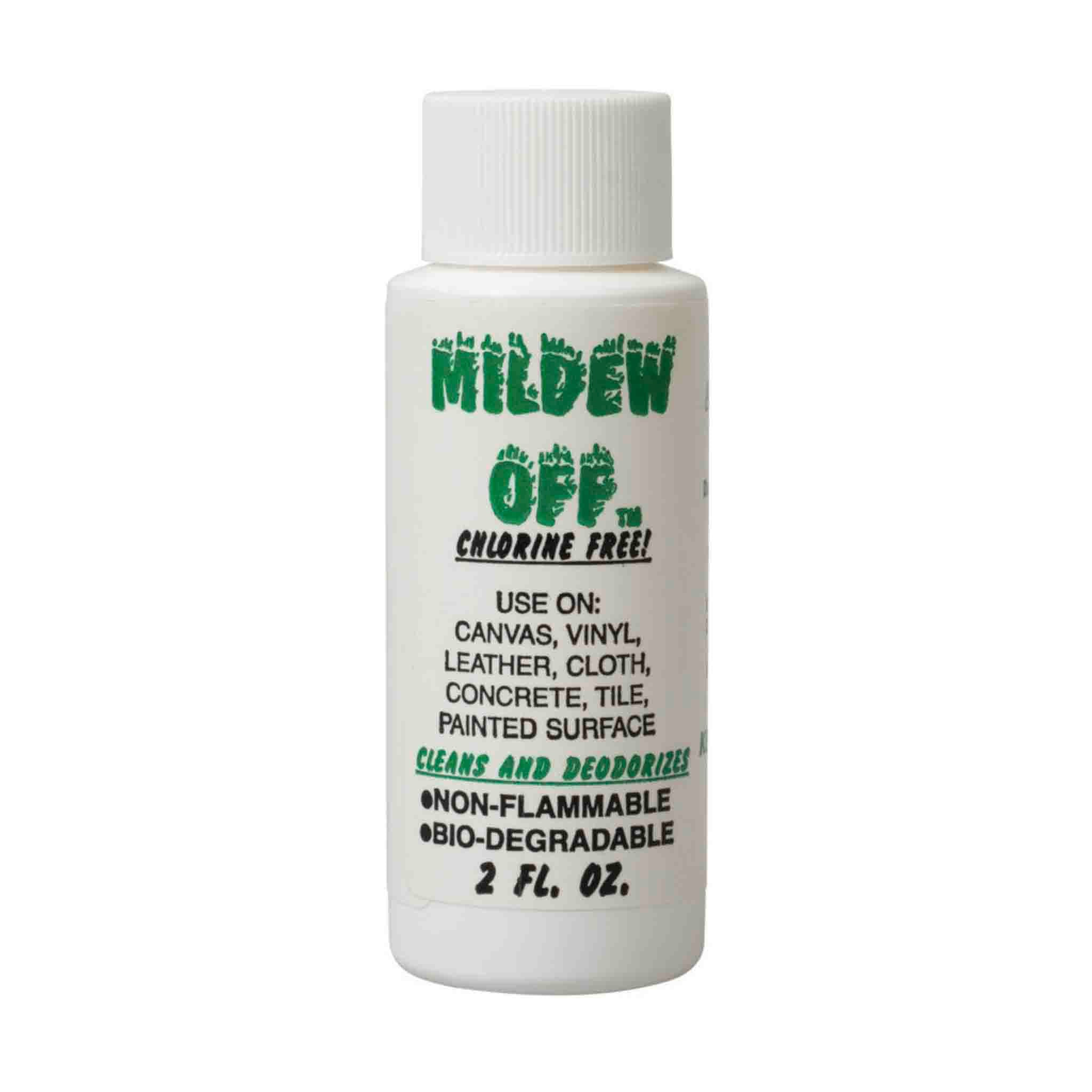 This chlorine-free product not only cleans mildew, but also deodorizes. Made from biodegradable extracts. Safe to use on most items. This is a great product to clean your saddlebags and other musty items such as boots, skates, gloves, etc. Works on canvas, vinyl, leather, cloth, etc.